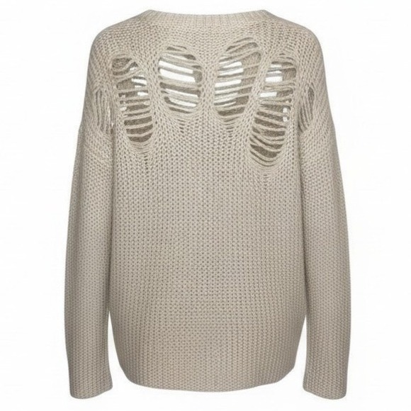 JOHN + JENN Distressed Pullover Sweater Gray Women's Oversized X Small Anthro - Picture 2 of 6